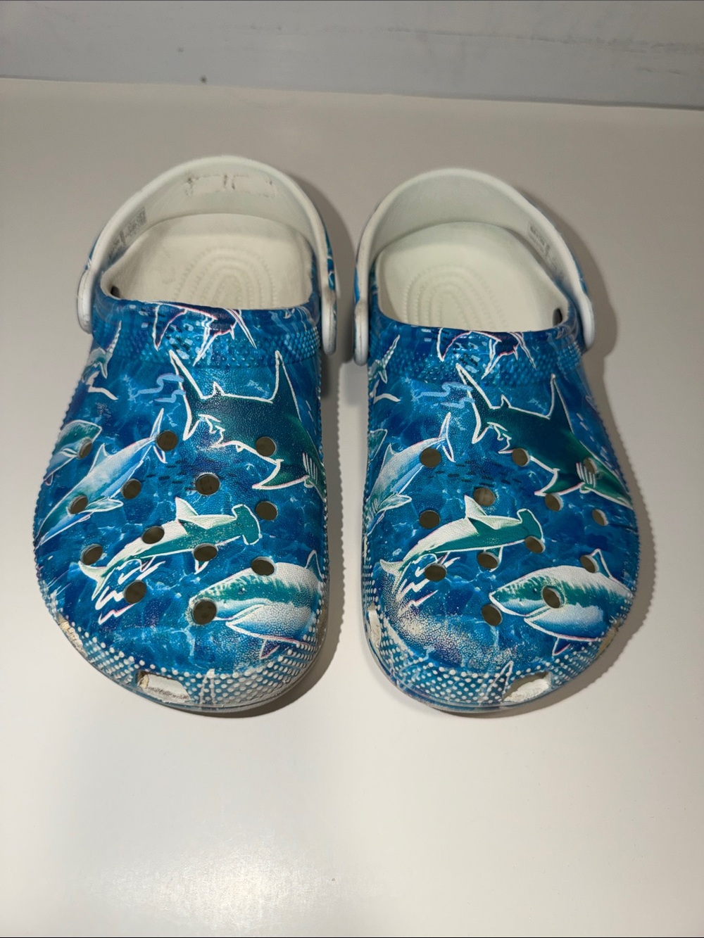 CROCS Kids Shark Print Blue Clog Shoes